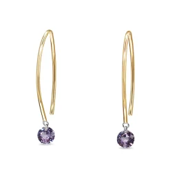 9ct Yellow Gold Open Hoop Floating Purple Sapphire Earrings