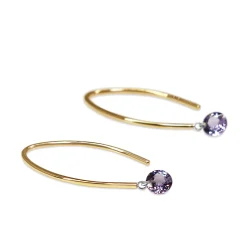 9ct Yellow Gold Open Hoop Floating Purple Sapphire Earrings