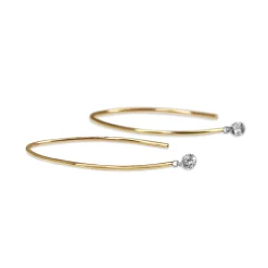 9ct Yellow Gold Open Hoop Floating Diamond Earrings