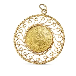 22ct Yellow Gold Ottoman Empire Coin in 14ct Yellow Gold Filigree Case Pendant
