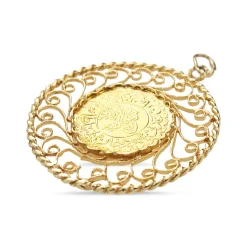 22ct Yellow Gold Ottoman Empire Coin in 14ct Yellow Gold Filigree Case Pendant