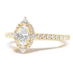 18ct Yellow Gold Oval and Pear Diamond Halo Ring
