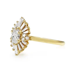 18ct Yellow Gold Oval Diamond Starburst Ring