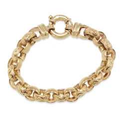 9ct Yellow Gold Oval Etched Belcher Link Bracelet with Bolt Clasp