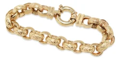9ct Yellow Gold Oval Etched Belcher Link Bracelet with Bolt Clasp