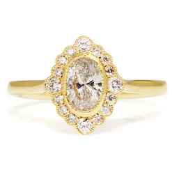 18ct Yellow Gold Oval Halo Diamond Ring