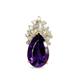 14ct Yellow Gold Pear Amethyst and Diamond Pendant