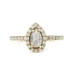 18ct Yellow Gold Pear Rose Cut Salt and Pepper Diamond Halo Ring
