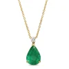 18ct Yellow Gold Pear Shaped Emerald and Diamond Necklace