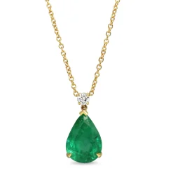 18ct Yellow Gold Pear Shaped Emerald and Diamond Necklace