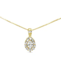 18ct Yellow Gold Pear Shaped Diamond Halo Necklace