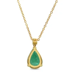 18ct Yellow Gold Pear Shaped Emerald and Diamond Necklace