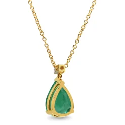 18ct Yellow Gold Pear Shaped Emerald and Diamond Necklace