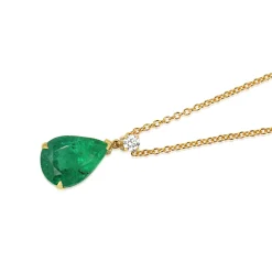 18ct Yellow Gold Pear Shaped Emerald and Diamond Necklace