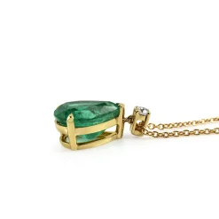 18ct Yellow Gold Pear Shaped Emerald and Diamond Necklace