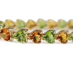 14ct Yellow Gold Peridot and Citrine Heart Bracelet