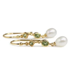 9ct Yellow Gold Peridot and Pearl Drop Earrings