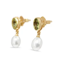 9ct Yellow Gold Peridot and Pearl Earrings