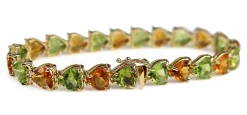 14ct Yellow Gold Peridot and Citrine Heart Bracelet