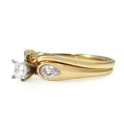 14ct Yellow Gold Princess and Pear Cut Diamond Ring with Matching Band - Ring Set