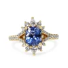 18ct Yellow Gold Radiant Cut Sapphire and Pear Diamond Ring with Split Shank