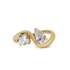 18ct Yellow Gold Round Brilliant Cut and Pear Diamond Moi Et Toi Style Ring