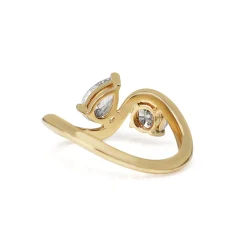 18ct Yellow Gold Round Brilliant Cut and Pear Diamond Moi Et Toi Style Ring