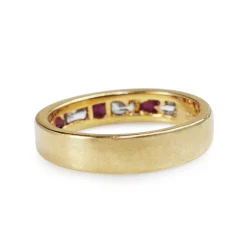 14ct Yellow Gold Ruby and Baguette Diamond Channel Set Band Ring