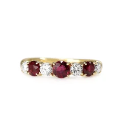 18ct Yellow Gold Ruby and Diamond 7 Stone Band Ring