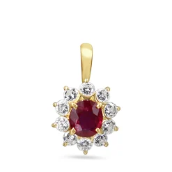 18ct Yellow Gold Ruby and Diamond Halo Pendant