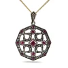 9ct Yellow Gold Ruby and Diamond Oxidised Antique Style Necklace
