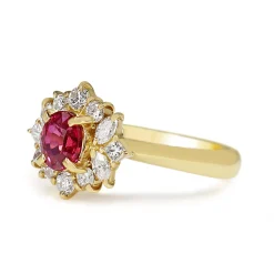 18ct Yellow Gold Ruby and Diamond Cluster Ring