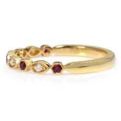 18ct Yellow Gold Ruby and Diamond Vintage Style Band