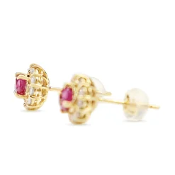 18ct Yellow Gold Ruby and Diamond Halo Stud Earrings