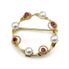 18ct Yellow Gold Ruby and Pearl Wreath Brooch