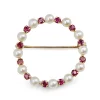 14ct Yellow Gold Ruby and Pearl Wreath Brooch