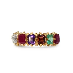 9ct Yellow Gold Ruby, Emerald, Garnet, Amethyst and Diamond REGARD Ring