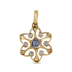 18ct Yellow Gold Sapphire and Diamond Star Shaped Pendant / Enhancer