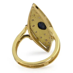 18ct Yellow Gold Sapphire and Diamond Navette Shaped Ring