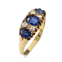 18ct Yellow Gold Sapphire and Old Cut Diamond 3 Stone Ring
