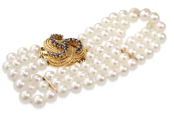 14ct Yellow Gold Sapphire and Akoya Pearl 3 Strand Bracelet