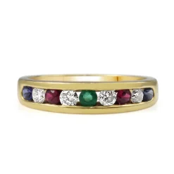 18ct Yellow Gold Sapphire, Diamond, Ruby and Emerald Multi Stone Ring