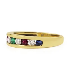 18ct Yellow Gold Sapphire, Diamond, Ruby and Emerald Multi Stone Ring