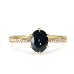 18ct Yellow Gold Sapphire Solitaire and Diamond Ring