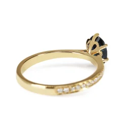 18ct Yellow Gold Sapphire Solitaire and Diamond Ring