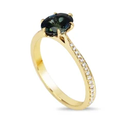 18ct Yellow Gold Sapphire Solitaire and Diamond Ring