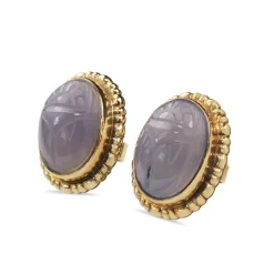 14ct Yellow Gold Scarab Quartz Stud Earrings