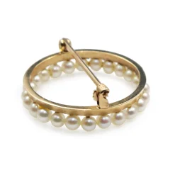 14ct Yellow Gold Seed Pearl Wreath Brooch
