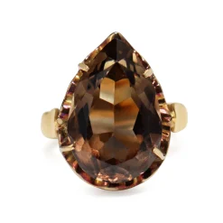 14ct Yellow Gold Smokey Quartz Pear Solitaire Ring