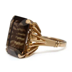 9ct Yellow Gold Smokey Quartz Solitaire Cocktail Ring